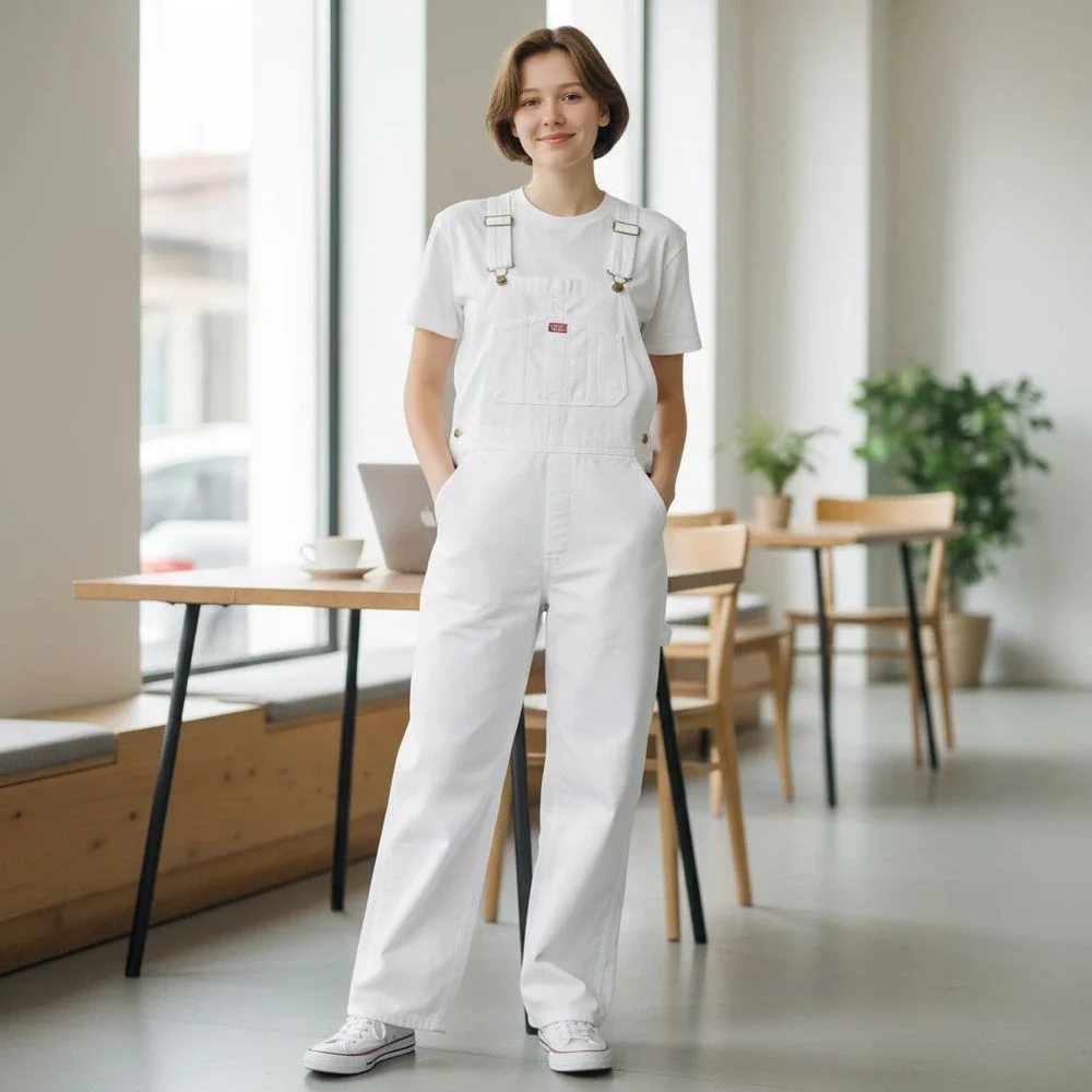 DICKIES Traditional Fit white classic denim Painters Bib Overalls Sz 36 x 32 NEW